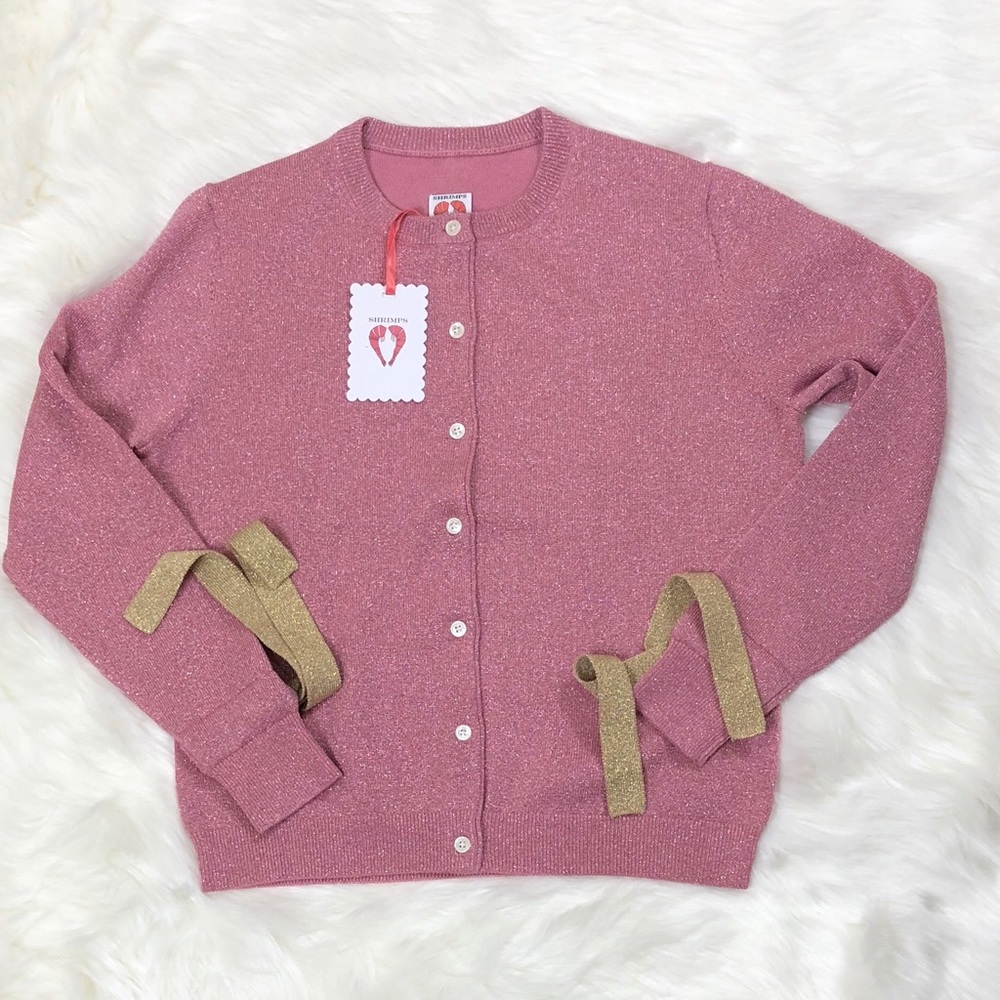 Shrimps Logan Cardigan Pink Glitter With Tie Bows